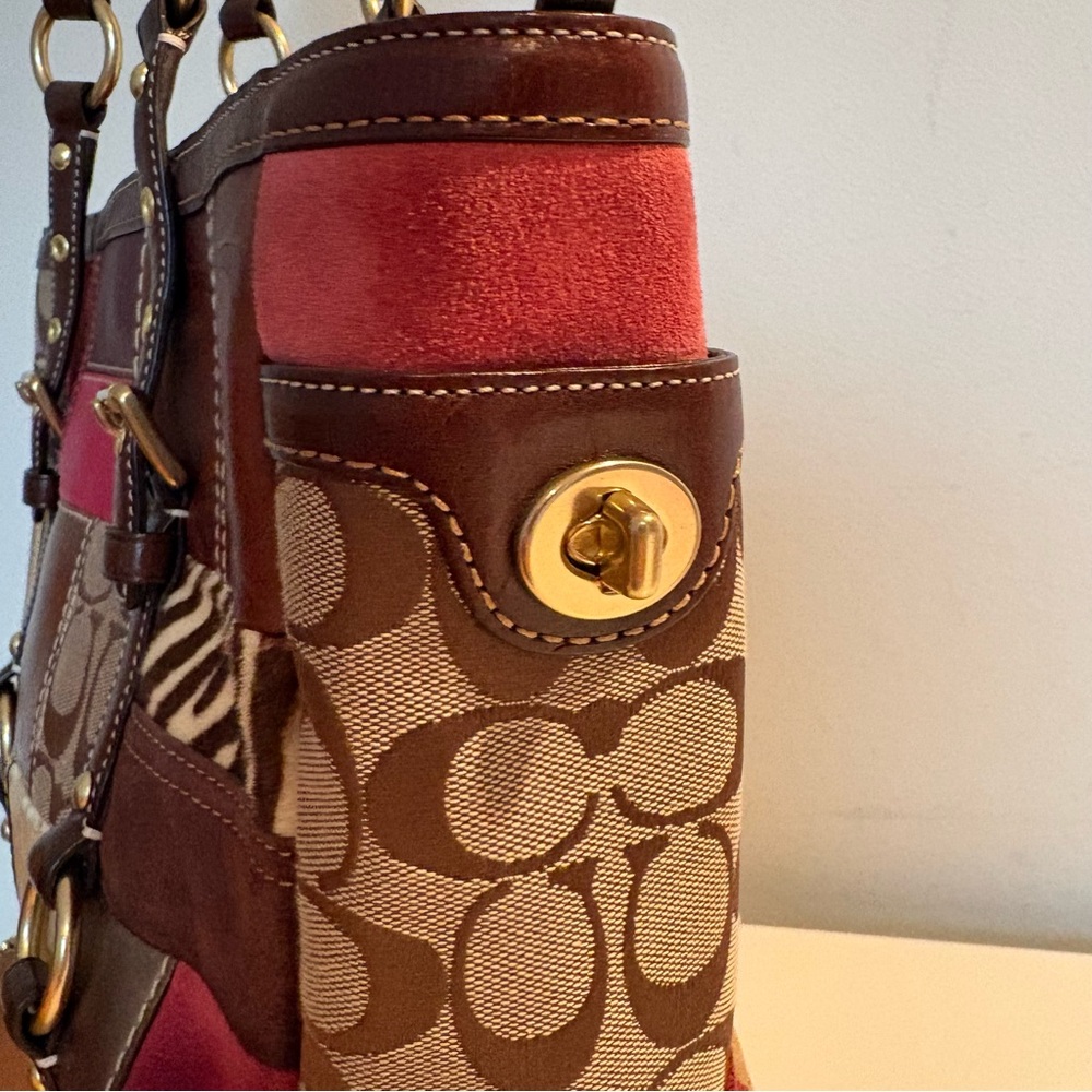 SOLD!! Coach brown multicolor holiday leather tote bag with zebra print - Picture 6 of 10